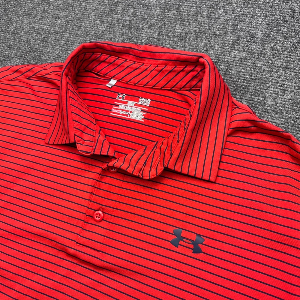 Under Armour HeatGear Golf Performance Red Striped Polo Shirt